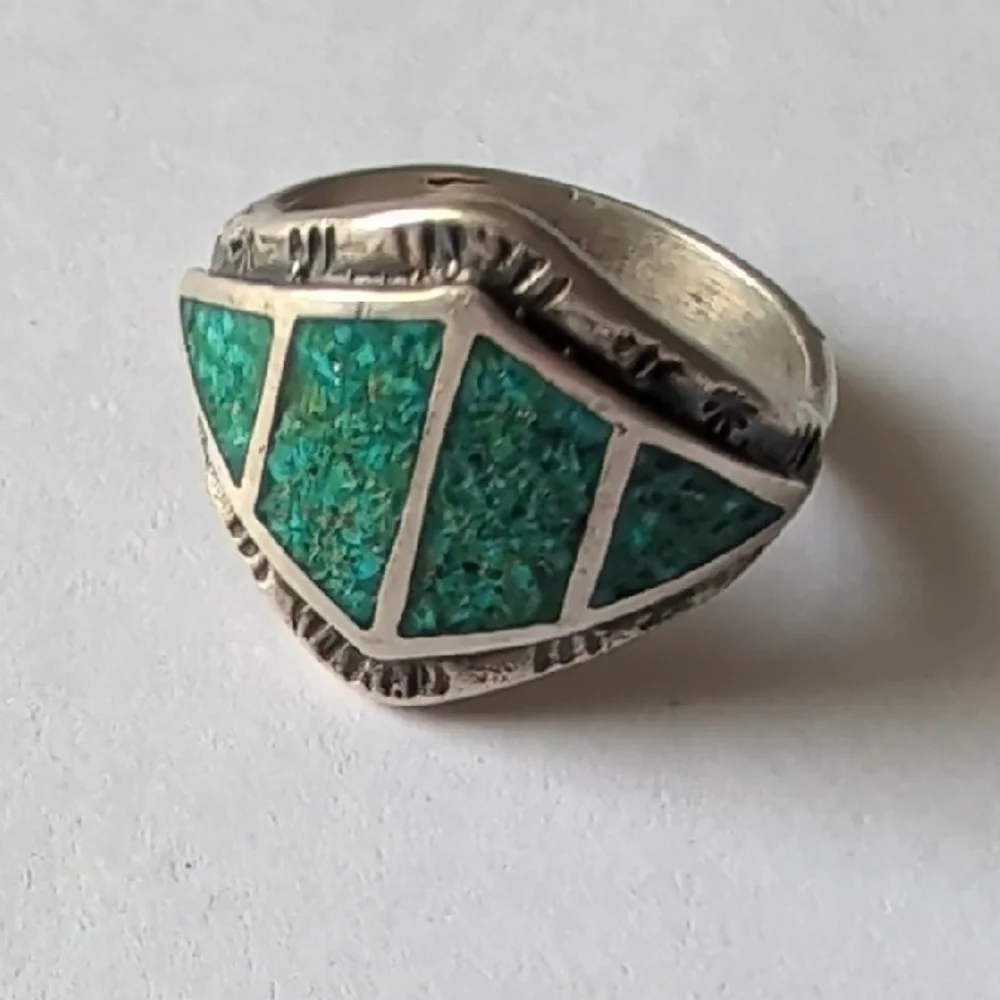 Vintage Silver Turquoise Inlay Ring